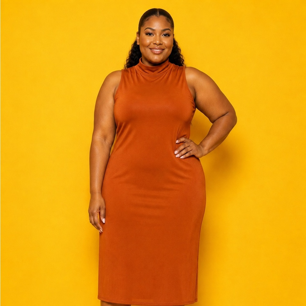 Boohoo Rust Orange Sleeveless Midi Dress